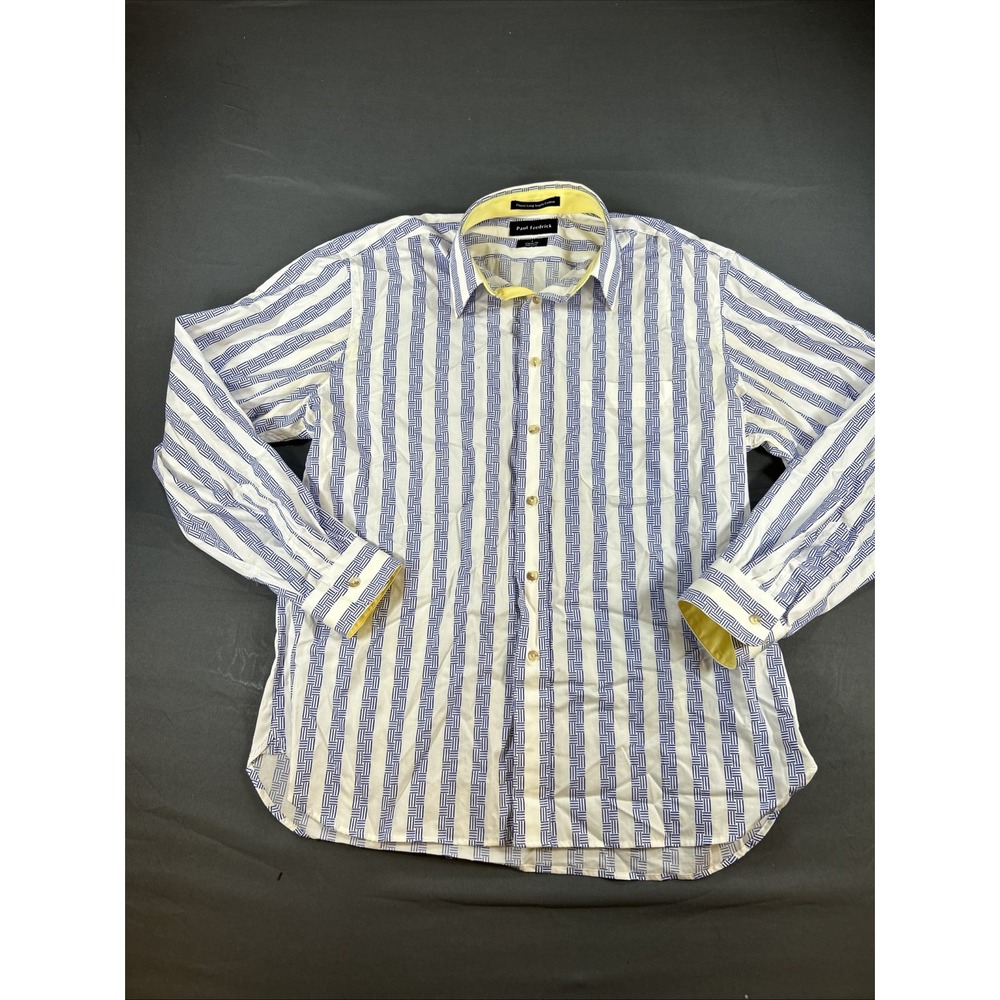 Paul Fredrick long-sleeve button-up shirt featuring blue and white